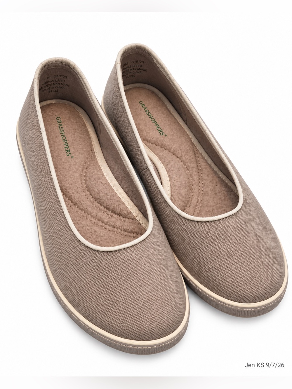 Grasshoppers Canvas Ballet Flats Women’s 6.5M Beige Taupe Comfort Shoes NWOT